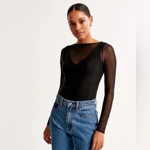 Abercrombie & Fitch Black Long Sleeve Mesh Top
